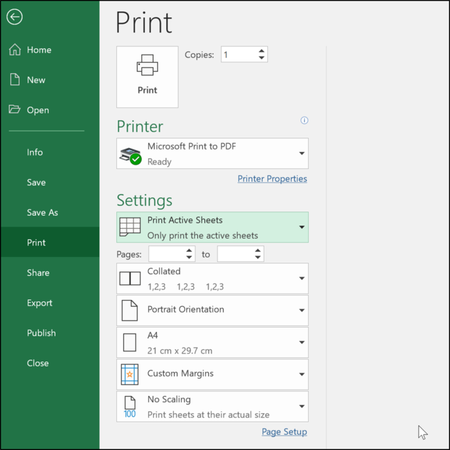 set up excel for mac to print the same way evertime